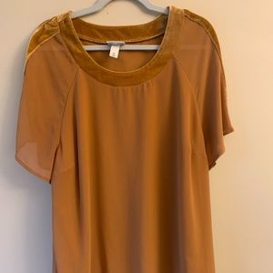 Burnt Yellow Blouse with Velvety Accents